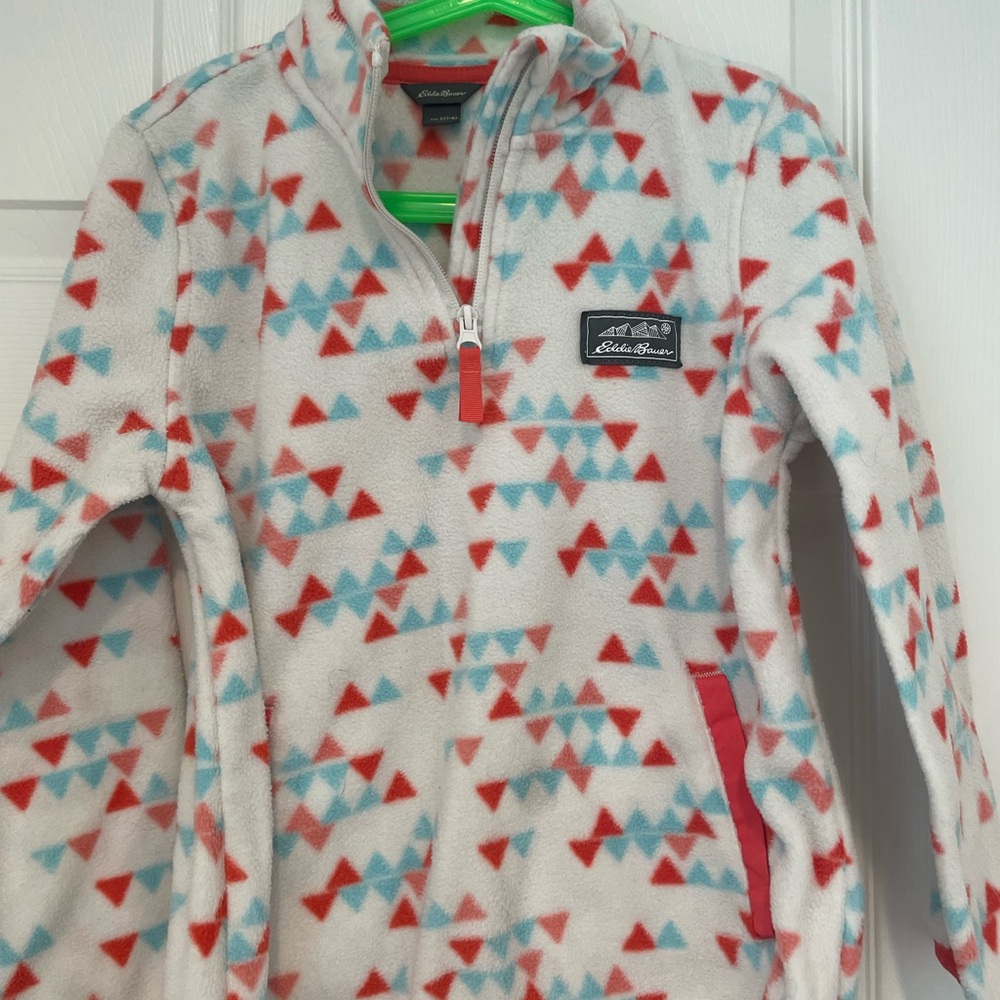 Eddie Bauer Kids Fleece Pullover - White with Red and Blue Triangles